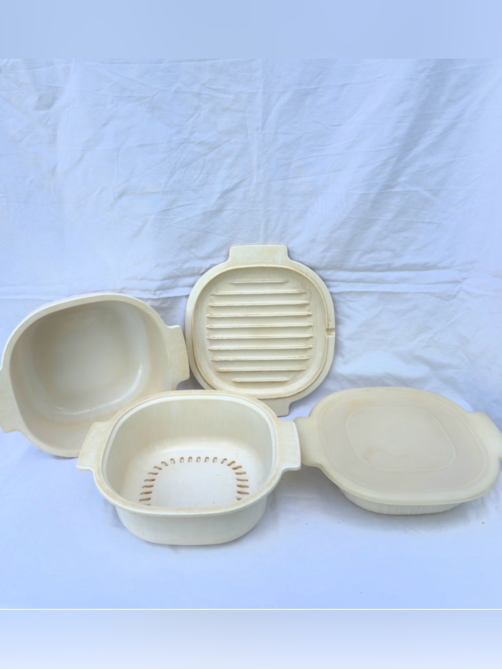 Vintage Rubbermaid Microwave Cookware Set Almond Steamer Casserole 5 Pc